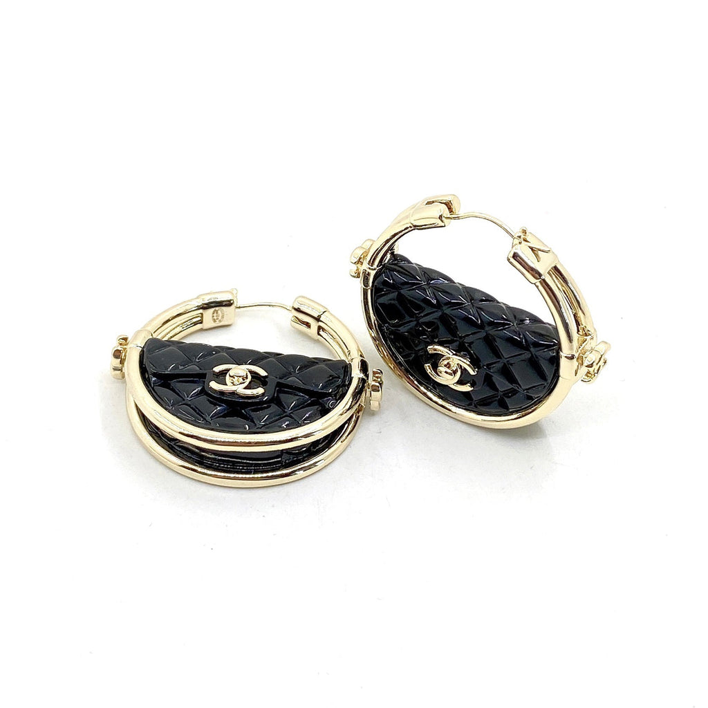 Chanel Black Bag Earrings - 18K Yellow Gold