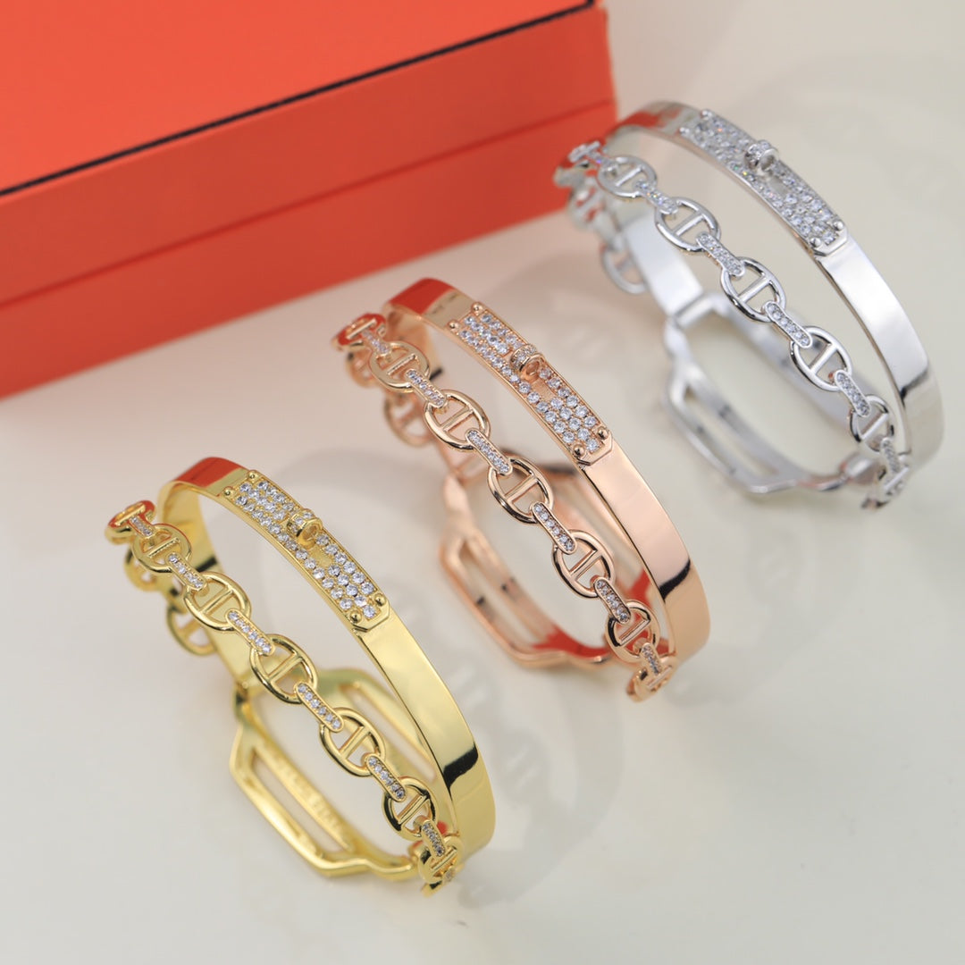 Hermes Kelly Double Tour Diamond Bracelet - 18K Gold