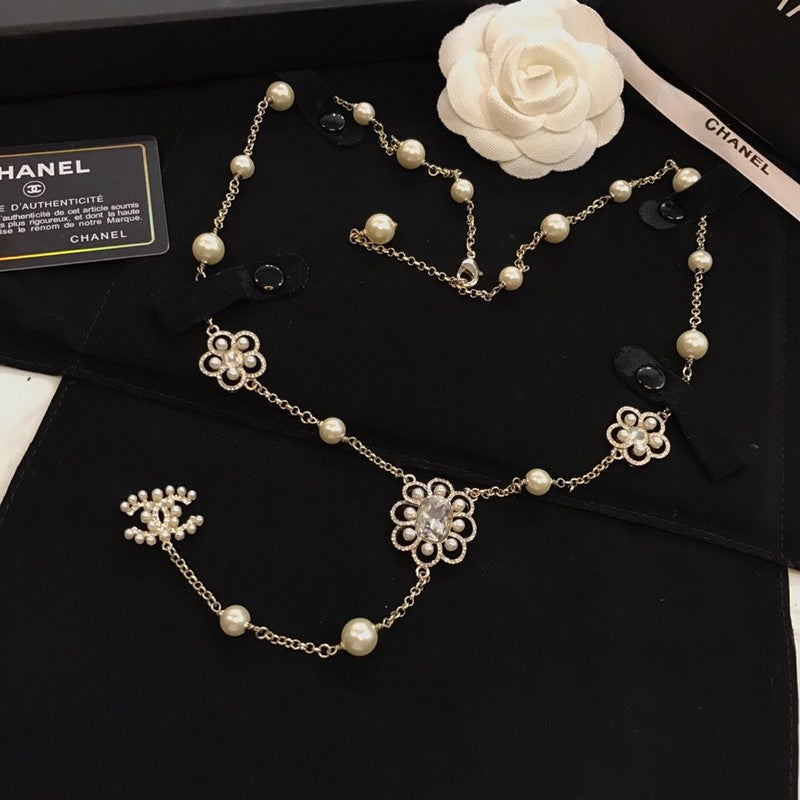Chanel Flowers Pearl Long Necklace