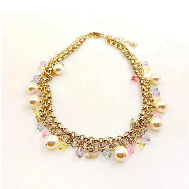 Chanel Pink Crystal Chain Links Necklace