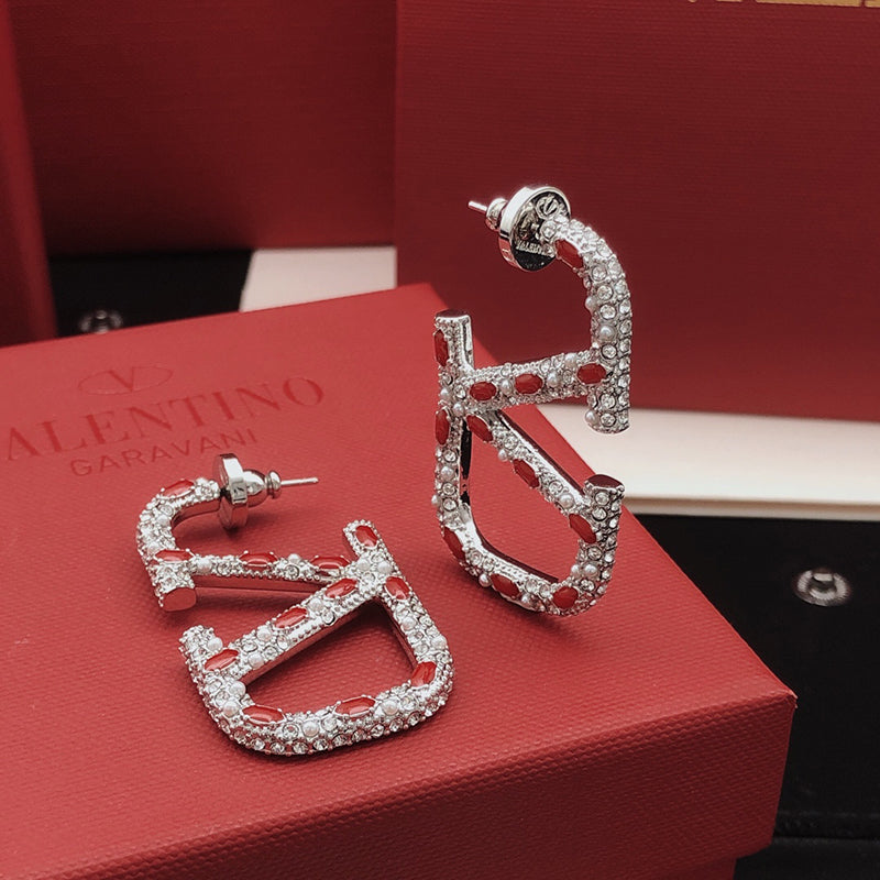 Valentino Red Crystal Earrings - 18K Gold