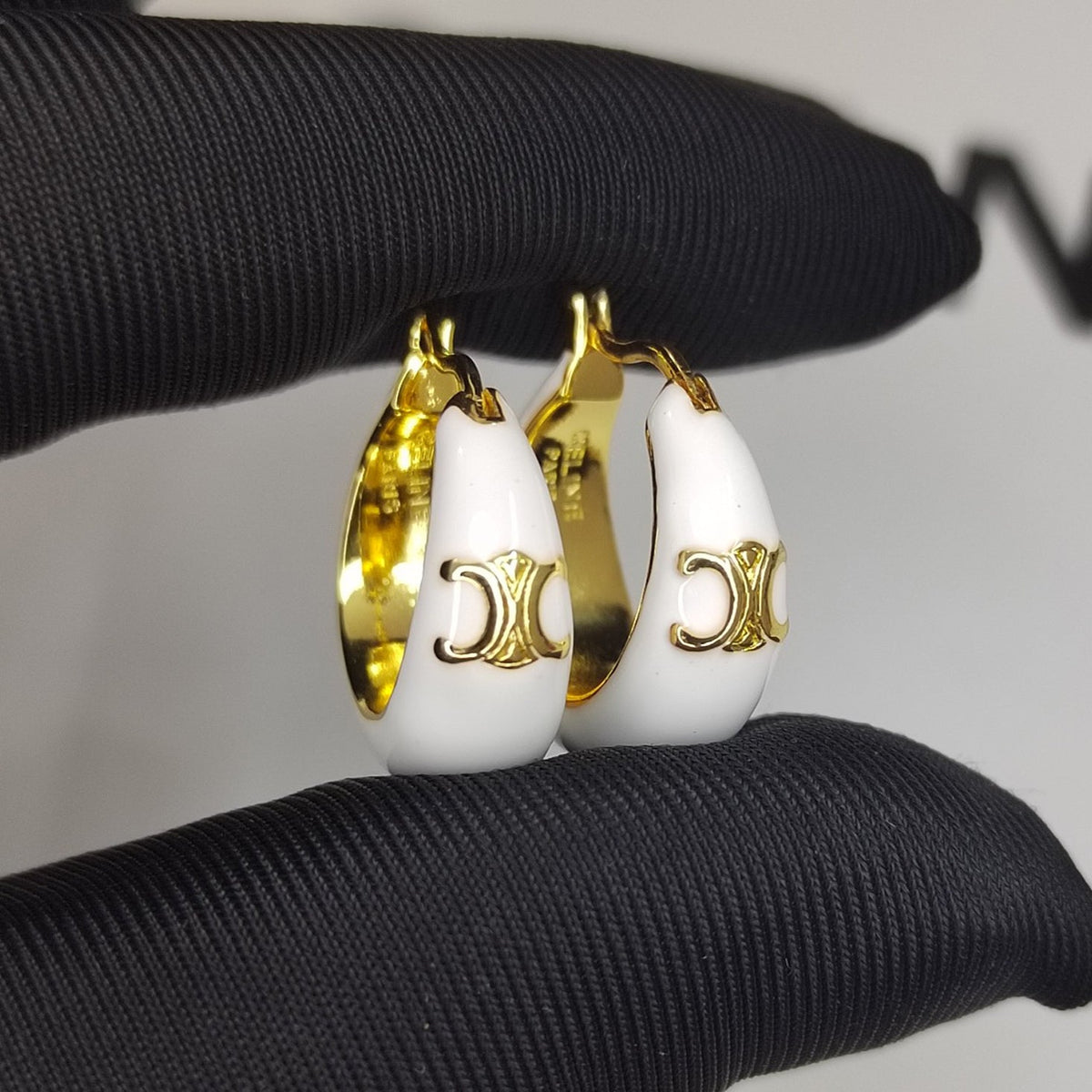 Celine White Pearl Earrings - 18K Yellow Gold