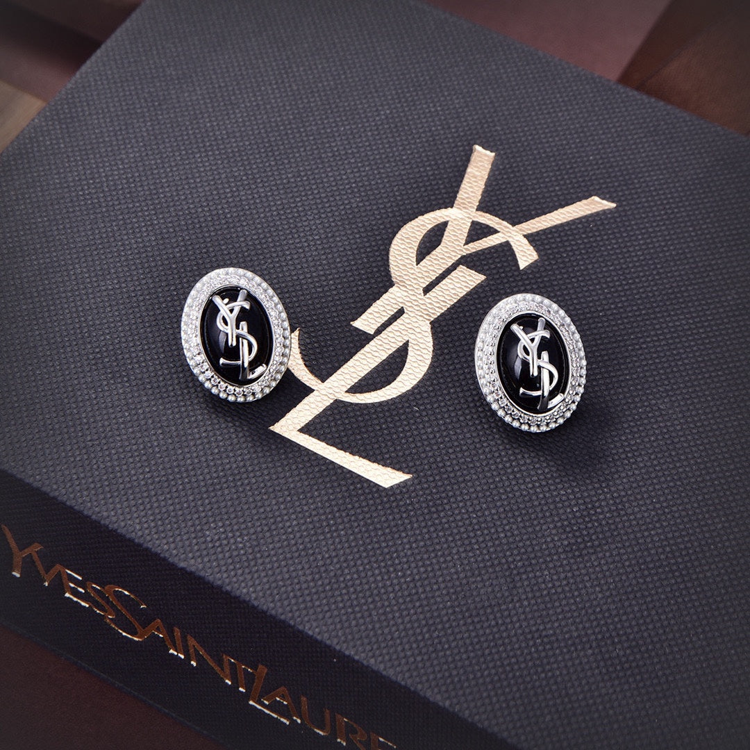 YSL Black Crystal Earrings