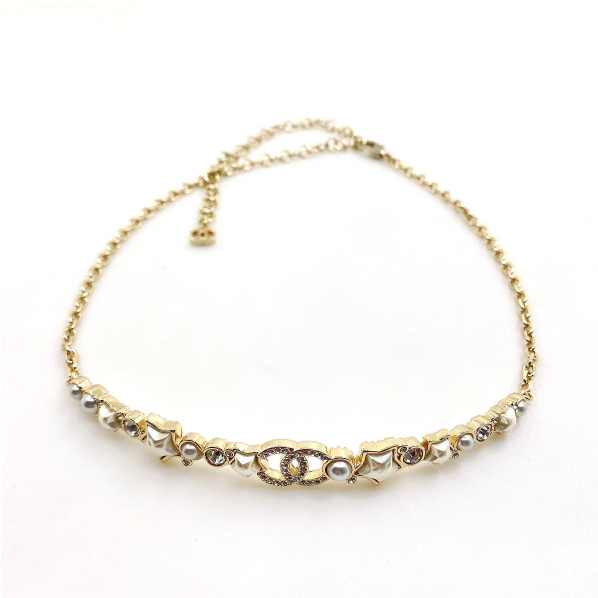 Chanel White Pearl Crystal Necklace