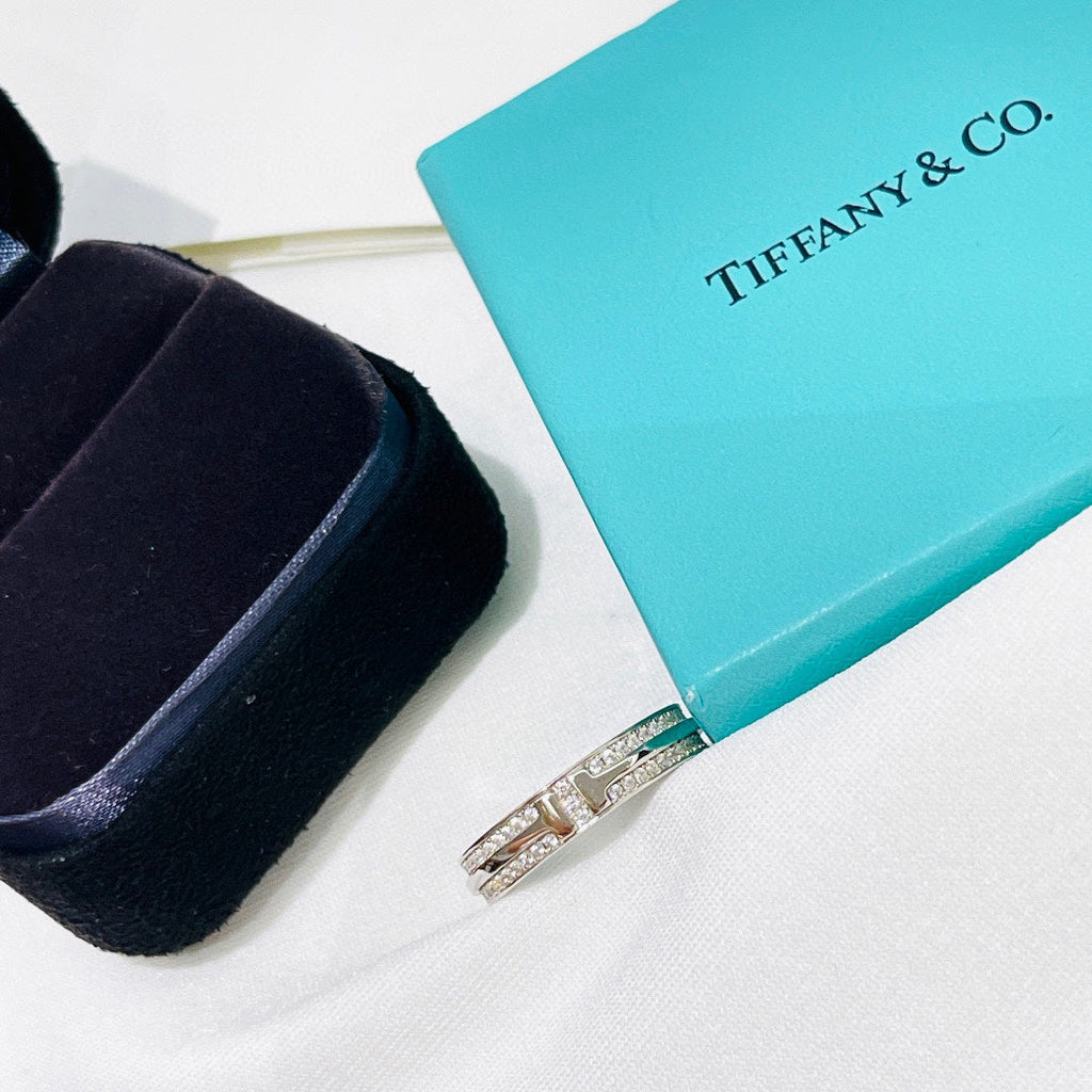 Tiffany Narrow Pave Moissanite Ring - 18K White Gold