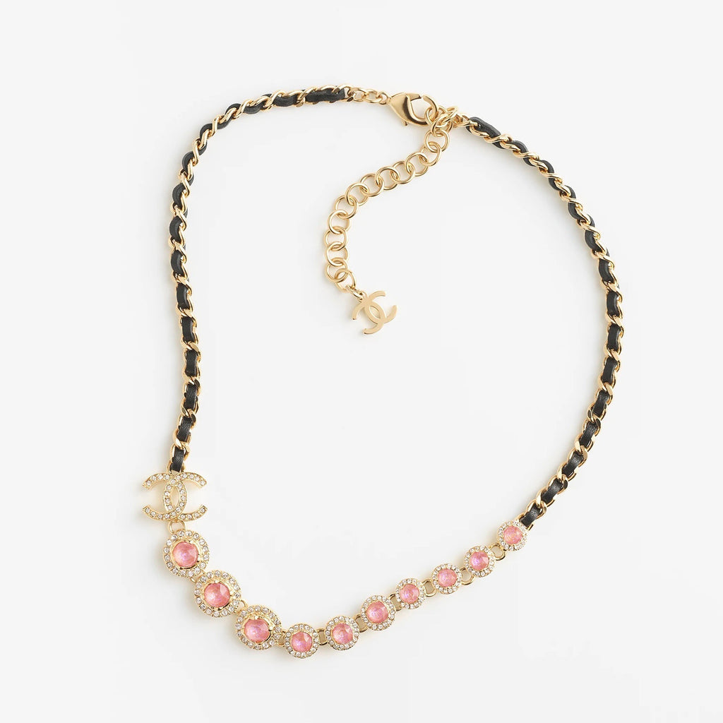 Chanel Pink Crystals Leather Necklace