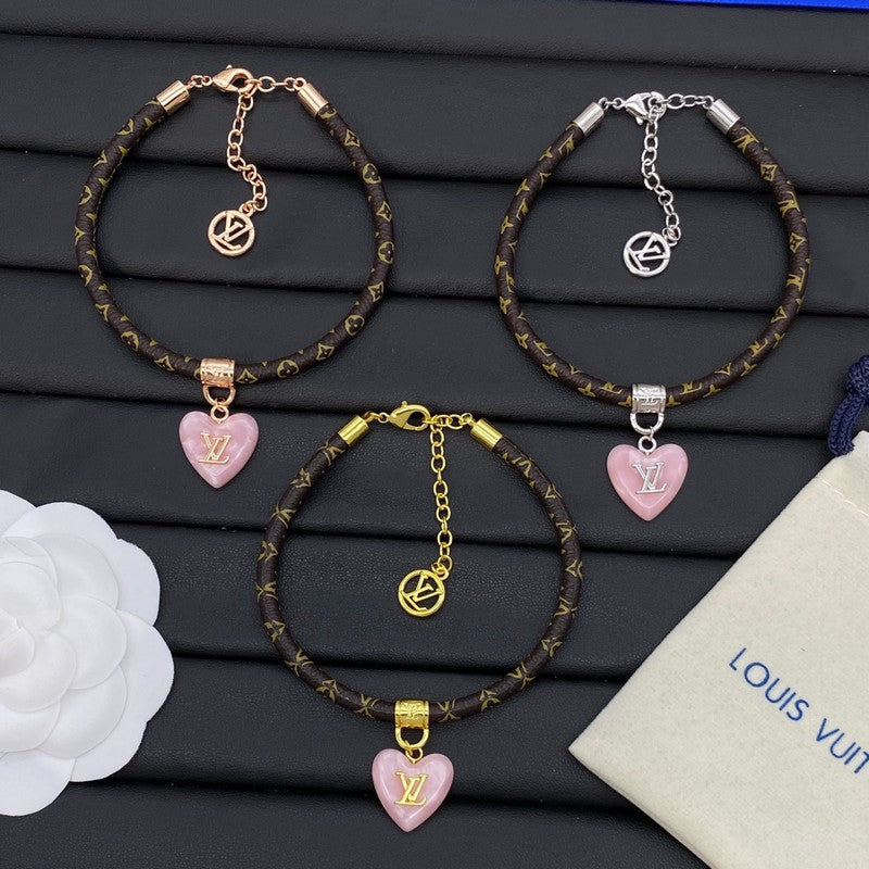 Louis Vuitton Leather Pink Heart Bracelet