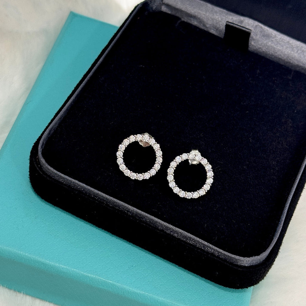 Tiffany Circle Diamond Earrings - 18K White Gold