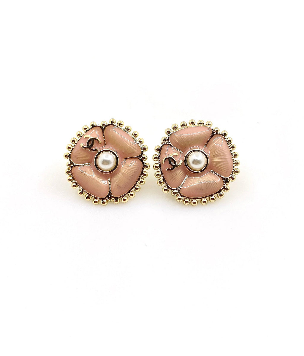 Chanel Pink Pearl Earrings - 18K Yellow Gold