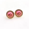 Chanel Pink Crystal Earrings - 2 cm Height - 18K Yellow Gold