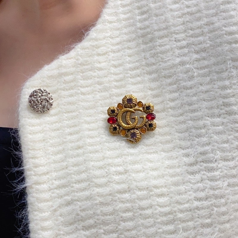 Gucci Double G Flower Crystal Brooch