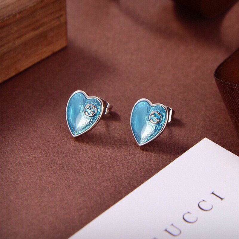 Gucci Double G Blue Heart Earrings - 18K White Gold