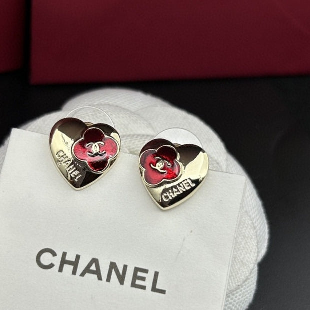 Chanel Red Heart Earrings - 18K Yellow Gold