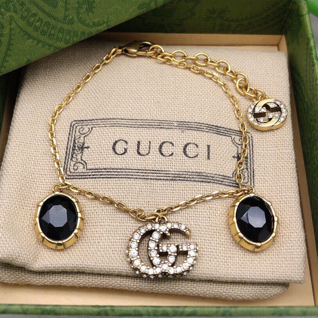 Gucci Double G Black Stones Bracelet