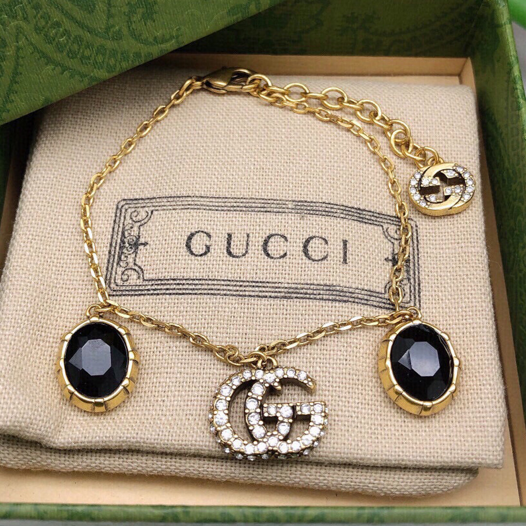 Gucci Double G Black Stones Bracelet