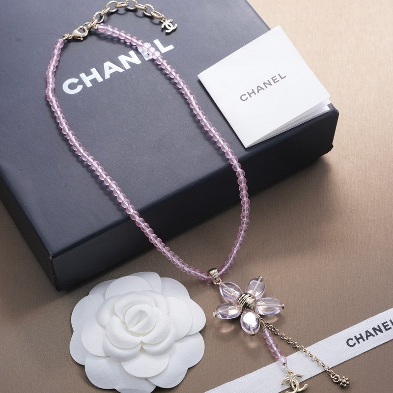 Chanel Purple Crystal Flower Necklace