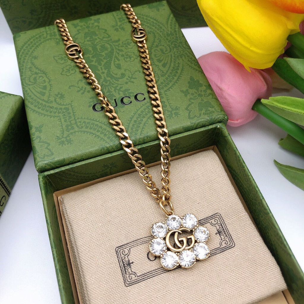 Gucci Double G Flower Crystal Necklace