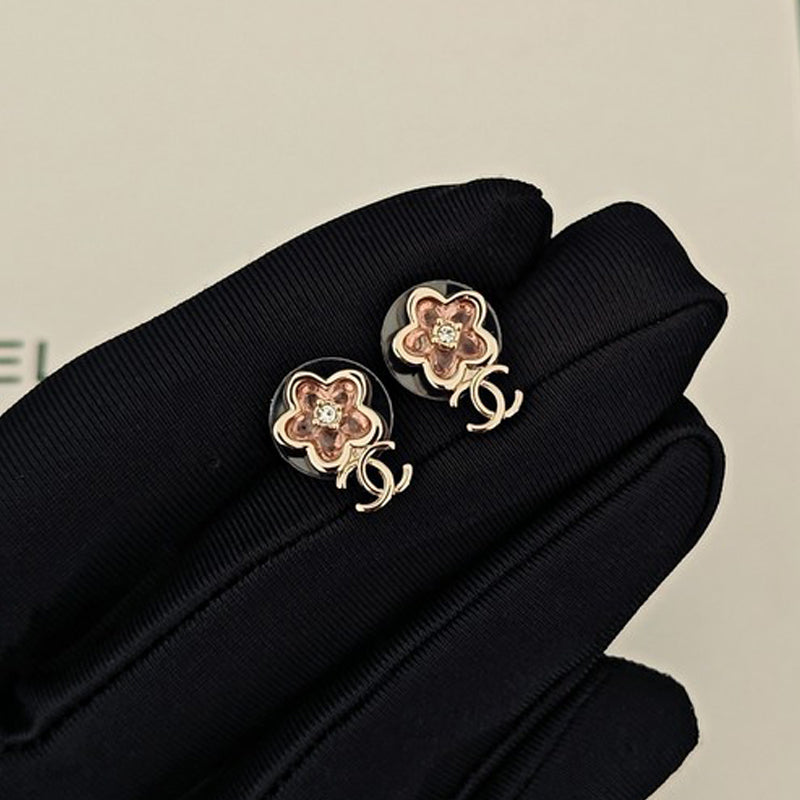 Chanel Pink Crystal Earrings - 1.75 cm Height - 18K Yellow Gold