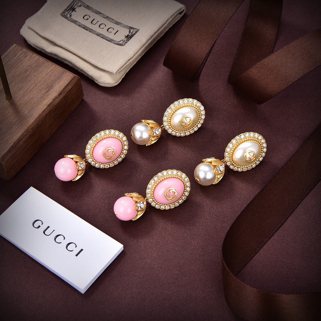 Gucci Double G Pearl Earrings - 18K Yellow Gold