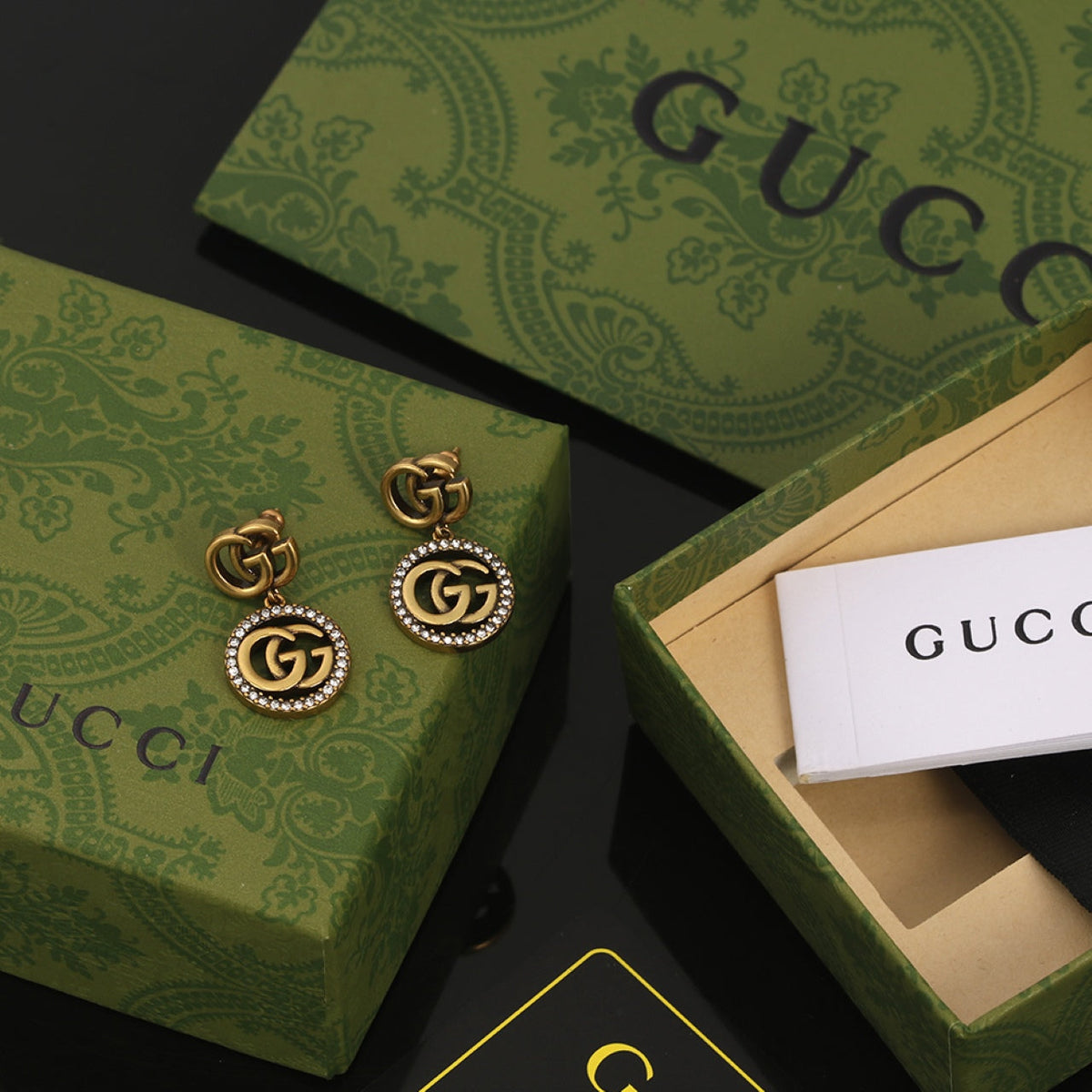 Gucci Double G Crystals Vintage Earrings - 18K Yellow Gold