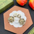 Gucci Double G Color Crystals Flower Earrings - 18K Yellow Gold