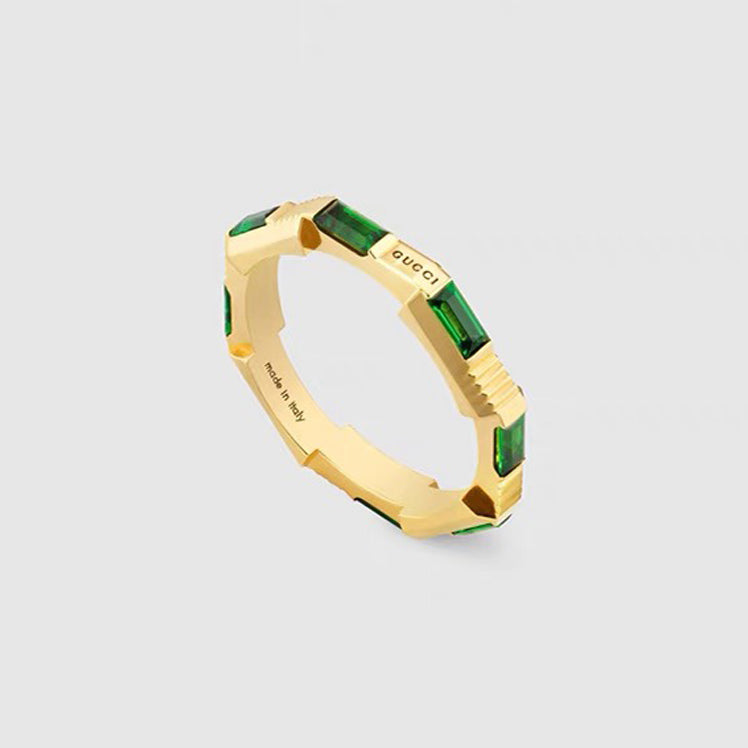 Gucci Double G Link To Love Tourmaline Green And Diamond Ring - 18K Yellow Gold