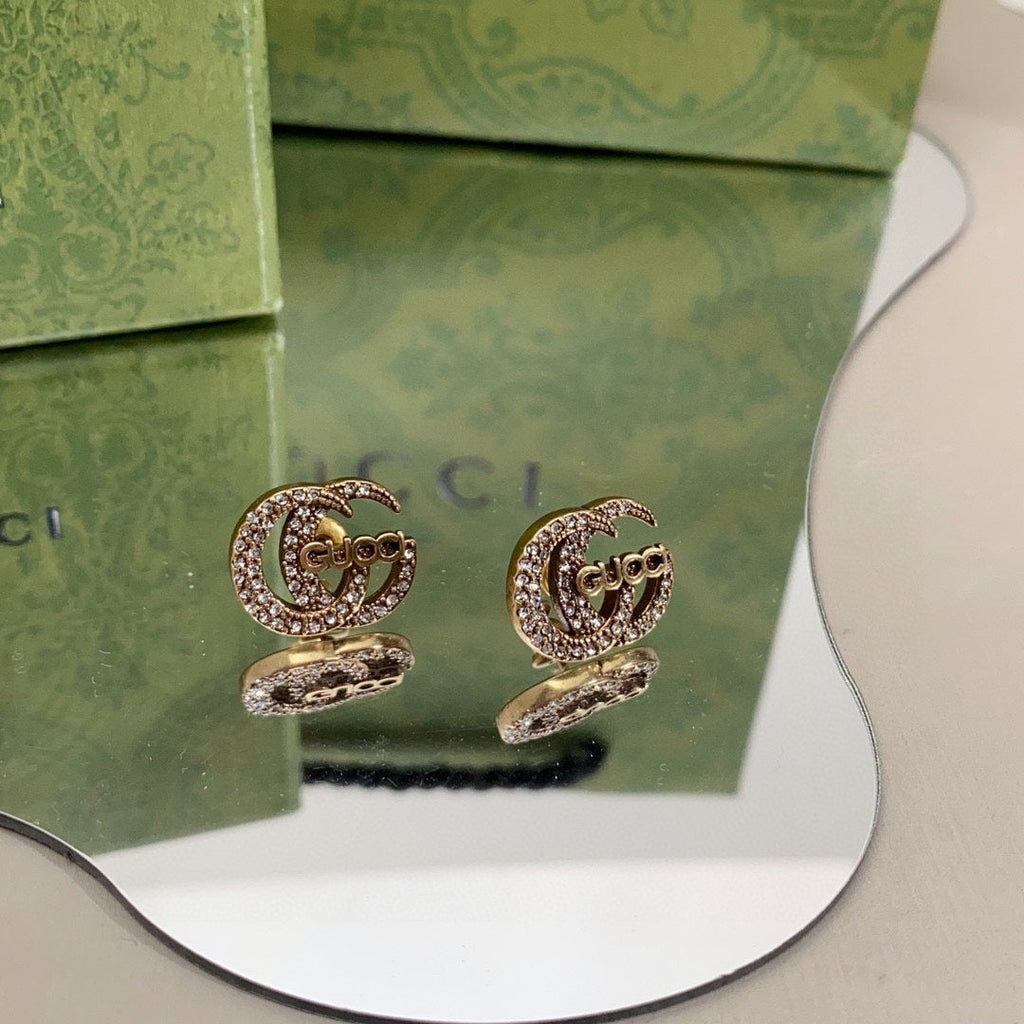 Gucci Double G Logo Diamond Earrings - 18K Yellow Gold