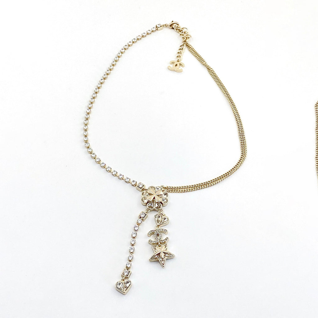 Chanel Heart Crystals Chain Necklace