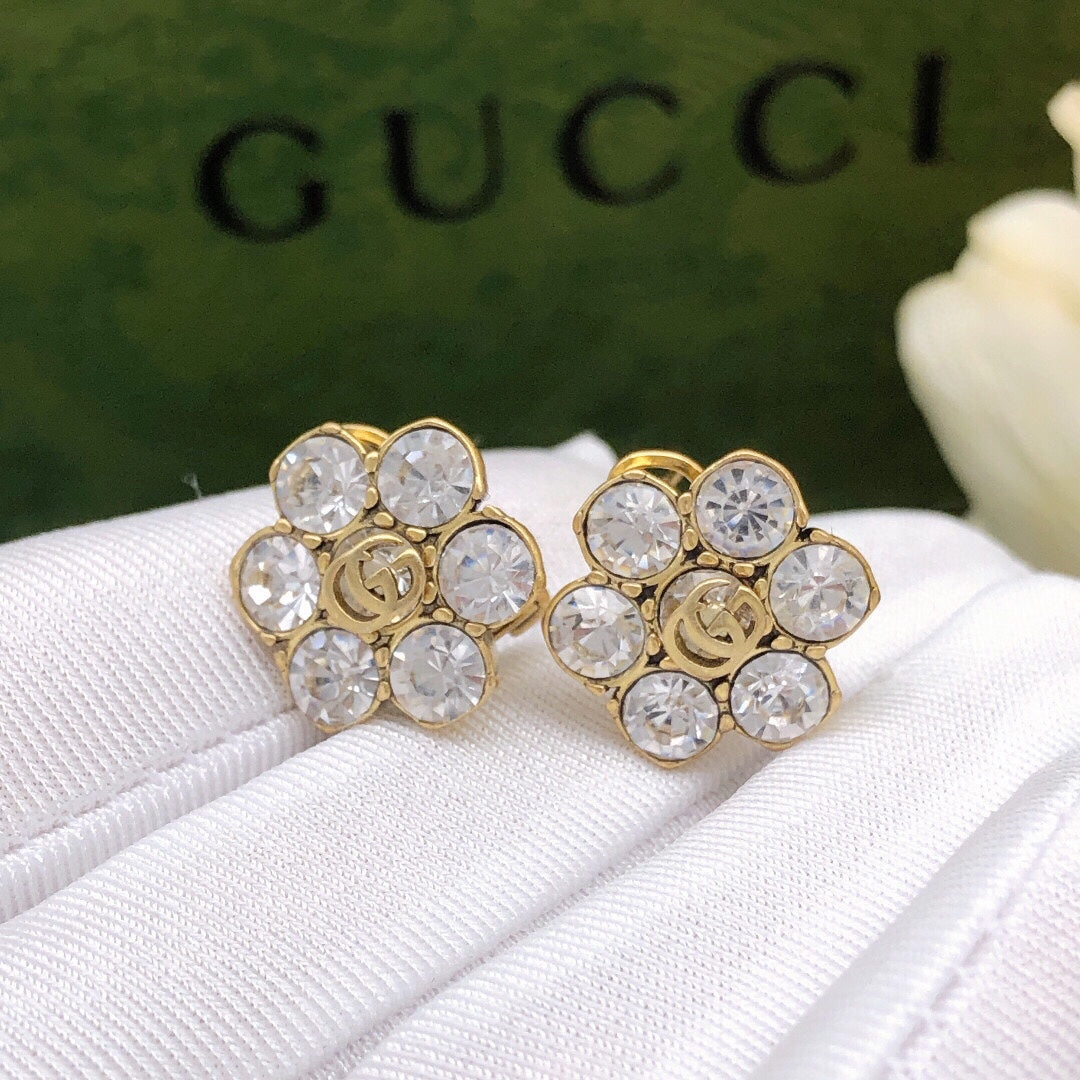 Gucci Double G Crystal Earrings - 18K Yellow Gold