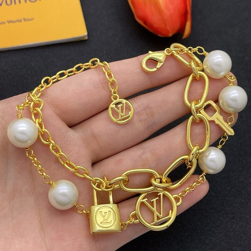 Louis Vuitton Pearl Lock Gold Bracelet