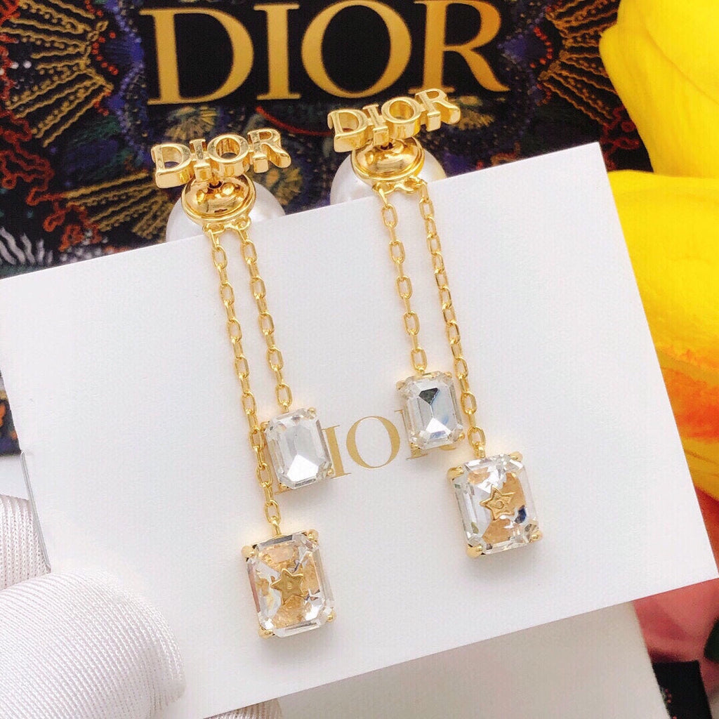 Dior Tassel Crystal Star Earrings