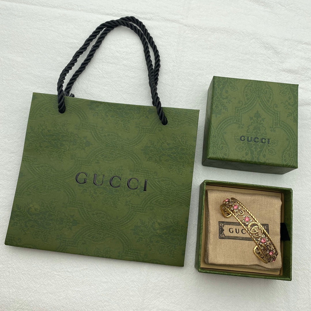 Gucci Double G Red Crystal Flower Cuff Bracelet