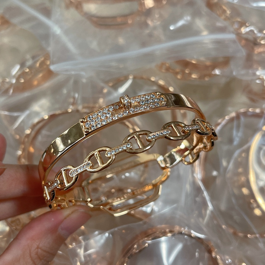 Hermes Kelly Double Tour Diamond Bracelet - 18K Gold