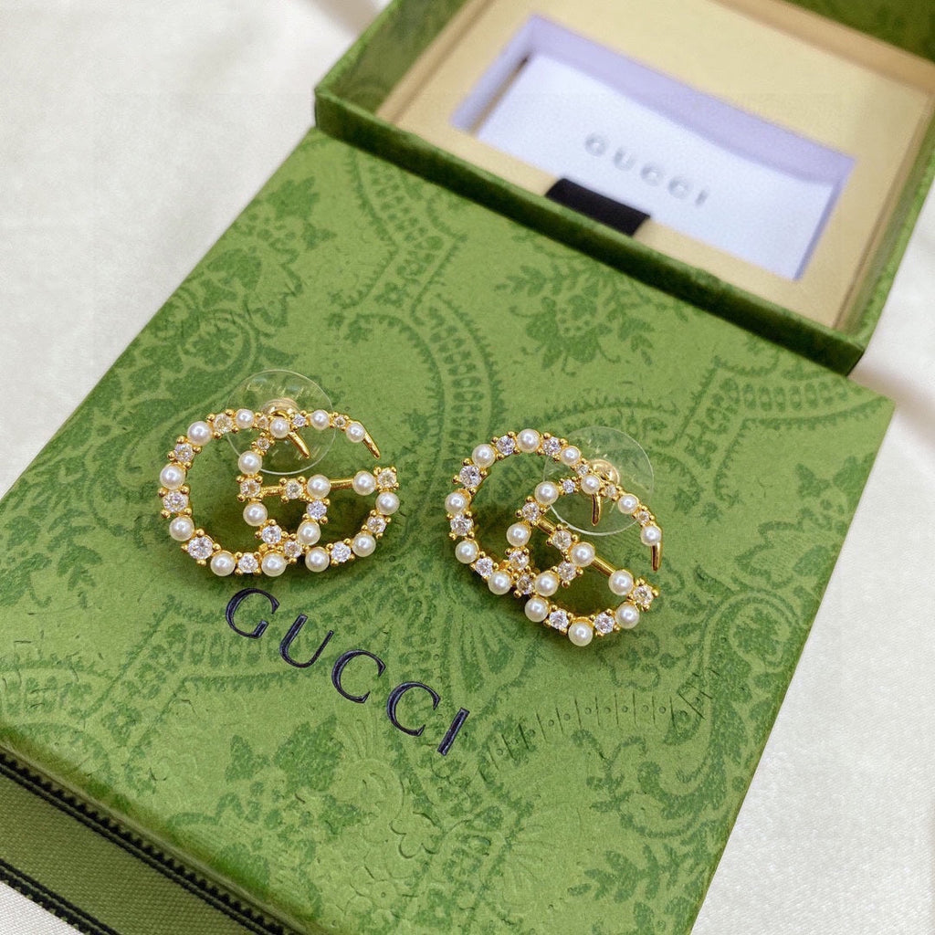 Gucci Double G Pearl Earrings - 18K Yellow Gold
