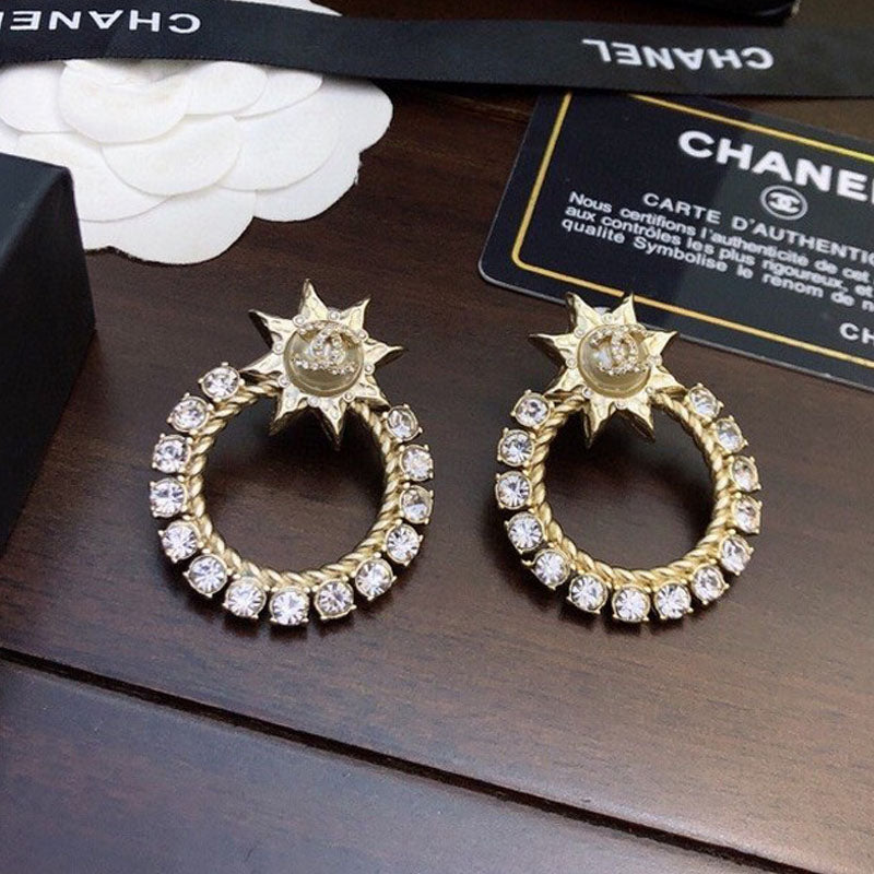 Chanel Star Full Crystal Earrings - 18K Gold