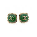 Chanel Green Square Earrings - 18K Yellow Gold