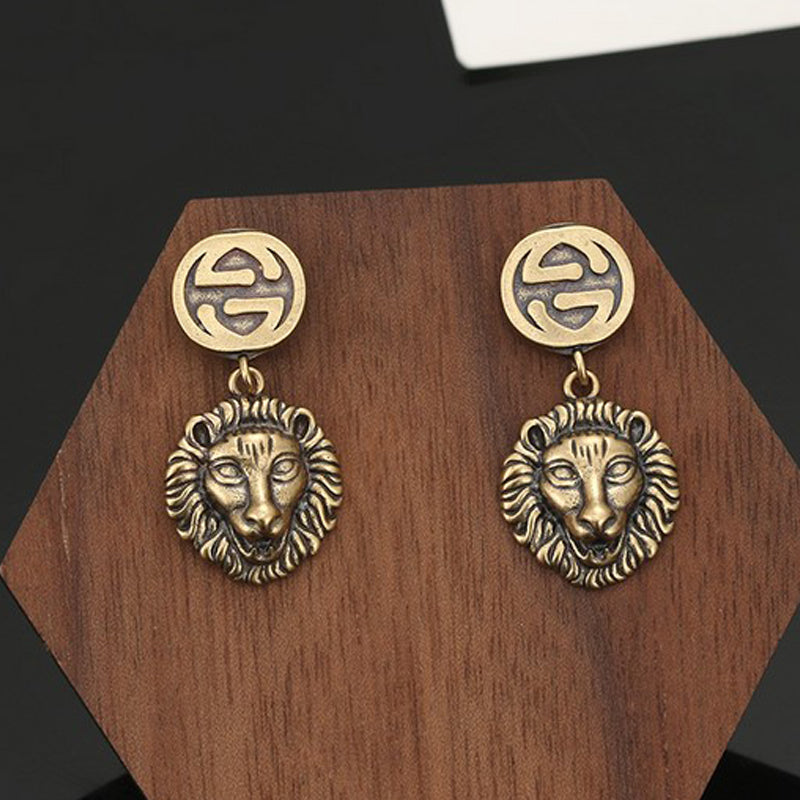 Gucci Double G Lion Pendant Earrings - 18K Yellow Gold