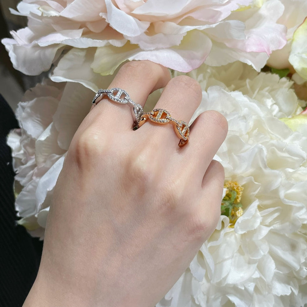 Hermes Chaine D'Ancre Enchainee Moissanite Ring - 18K Rose Gold