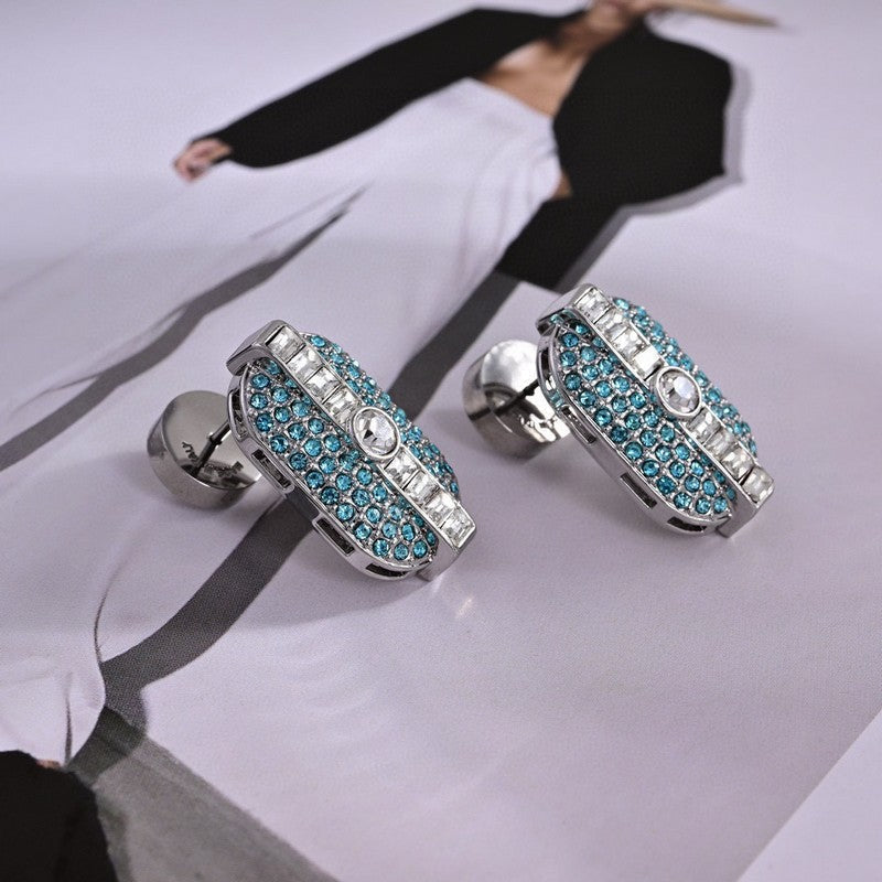 Miu Green Crystal Earrings - 18K White Gold