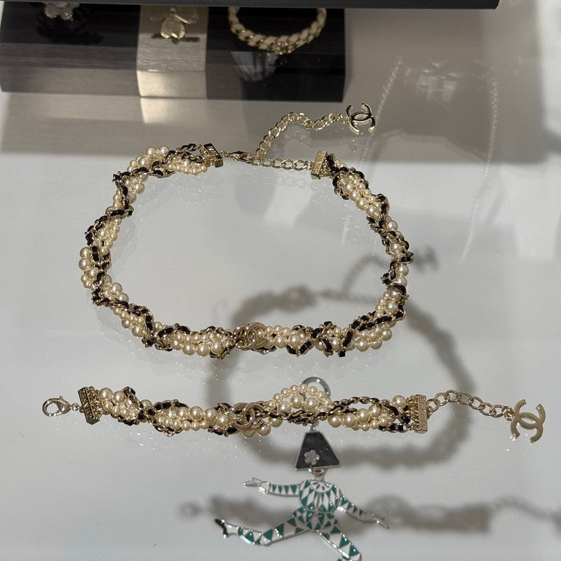 Chanel Pearl Leather Choker Necklace