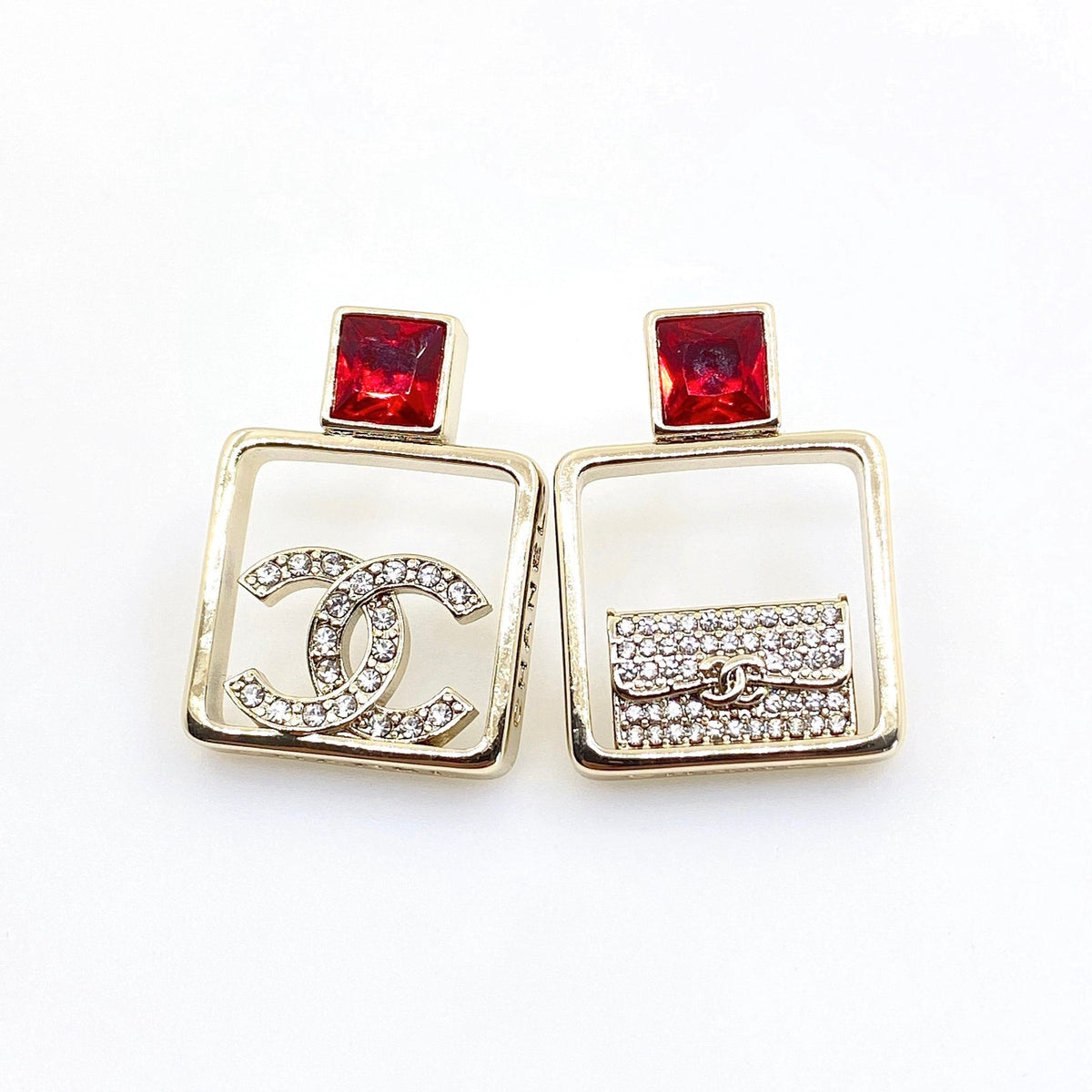 Chanel Red Bottle Pendant Earrings - 18K Yellow Gold