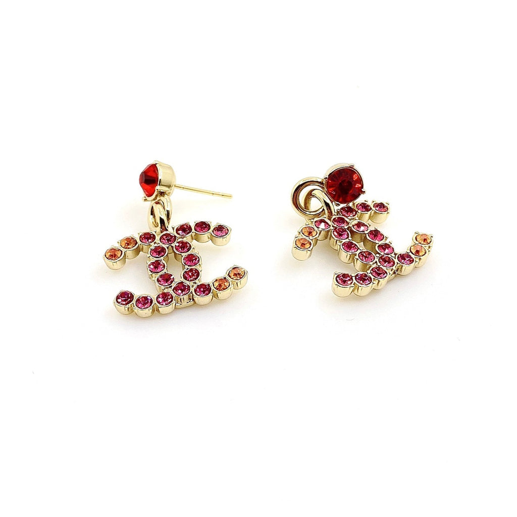 Chanel Pink Crystal Earrings - 18K Yellow Gold