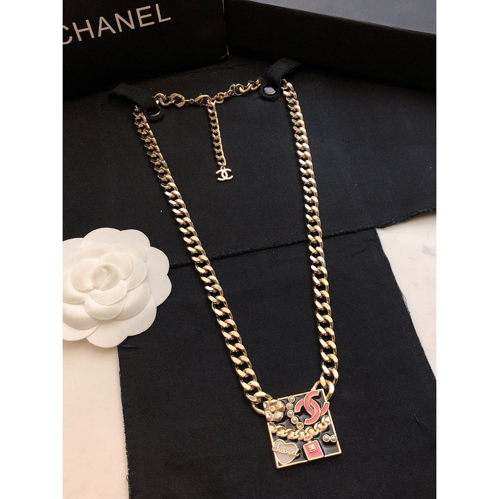 Chanel Pink Logo Chain Necklace