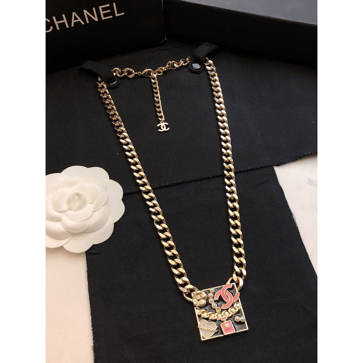 Chanel Pink Logo Chain Necklace