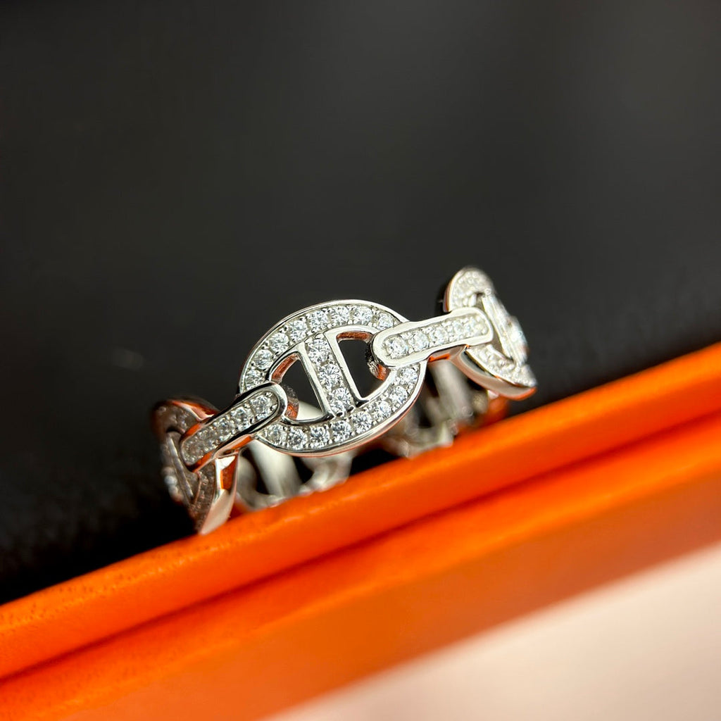Hermes Chaine d'Ancre Enchainee Diamond Ring - 18K White Gold