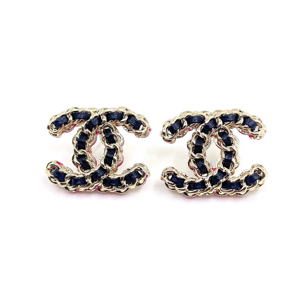 Chanel Pink Resin Leather Earrings - 18K Yellow Gold