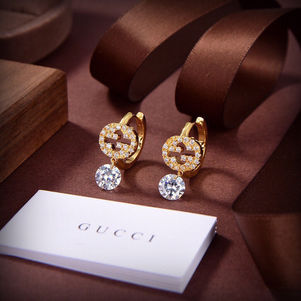 Gucci Double G Interlocking G Diamond Earrings - 18K Yellow Gold