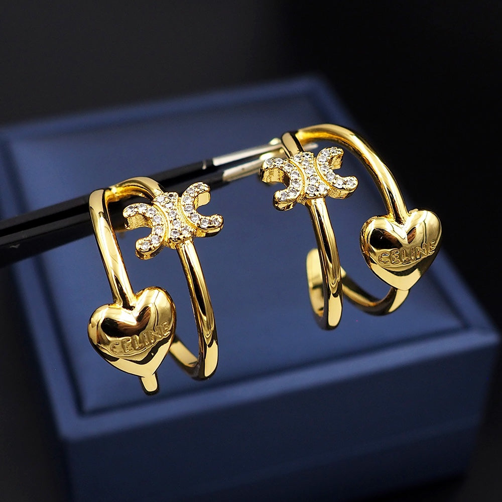 Celine Triomphe Heart Earrings - 18K Yellow Gold