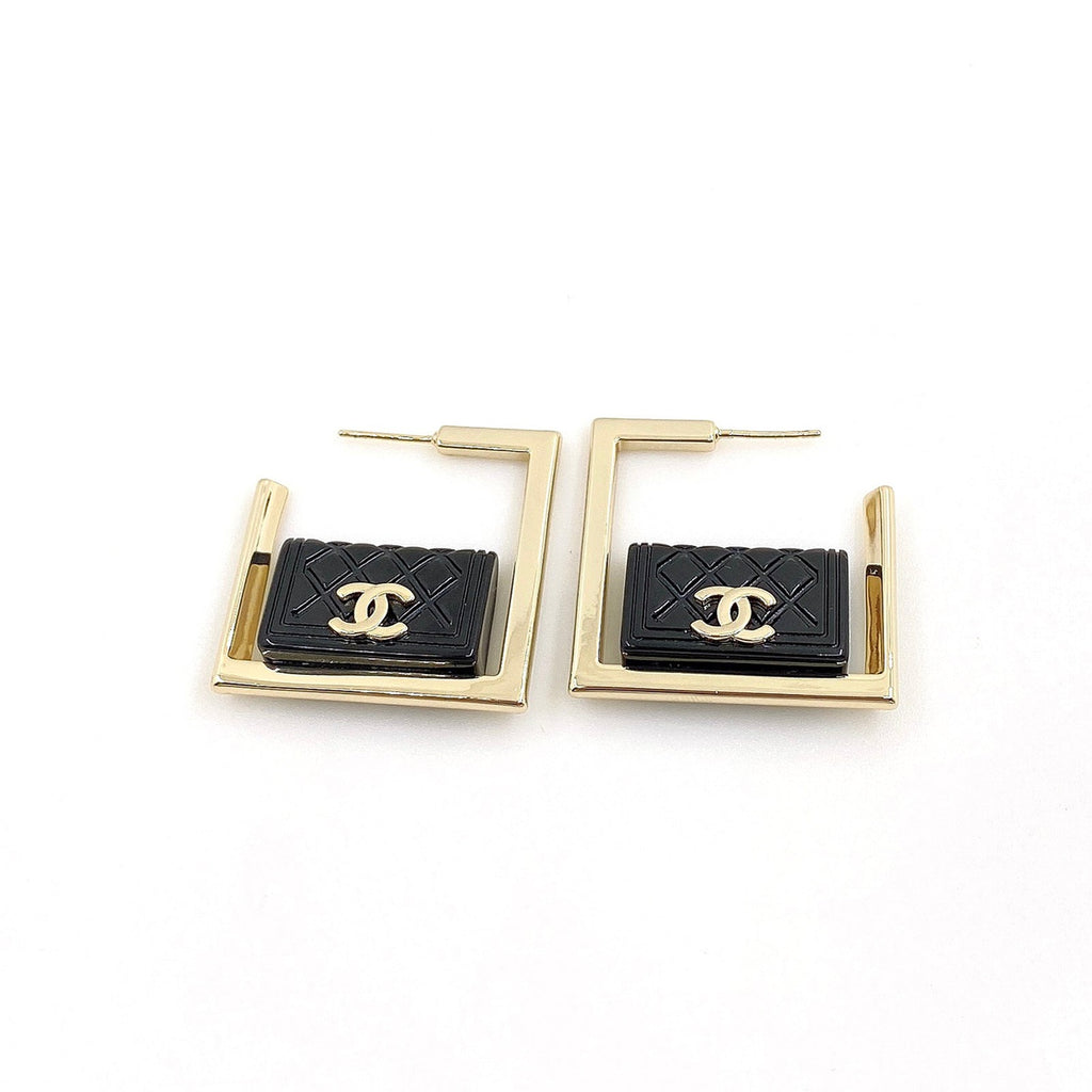 Chanel Black Bag Pendant Earrings - 18K Yellow Gold