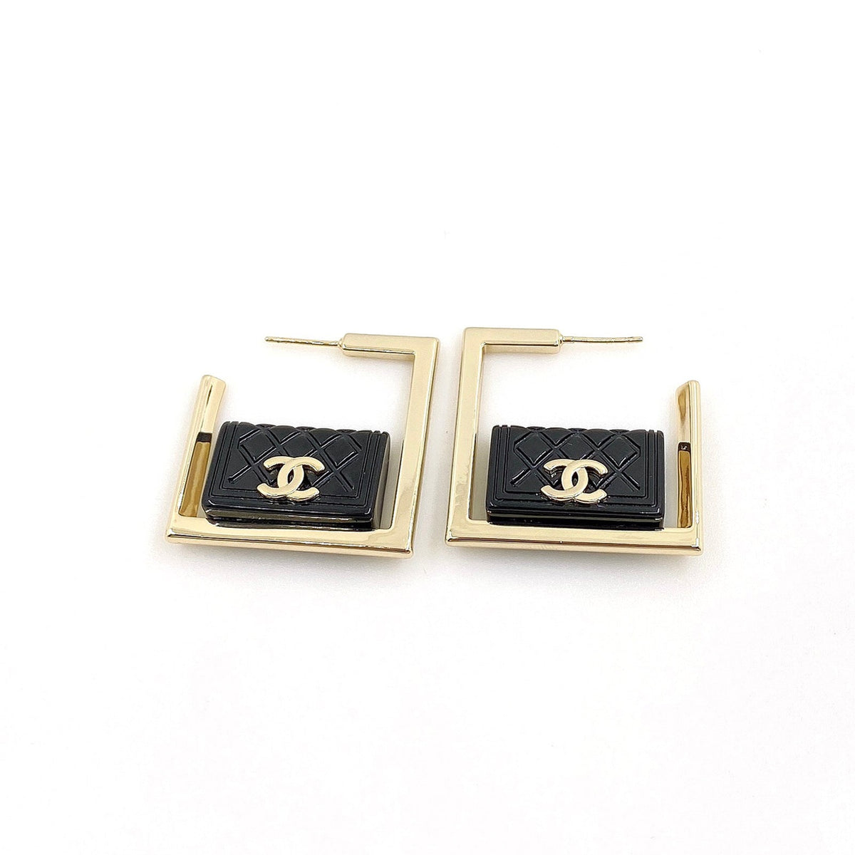 Chanel Black Bag Pendant Earrings - 18K Yellow Gold